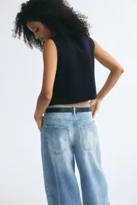 Gilet sans manches croisé en maille fine - Bleu marine — photo 4