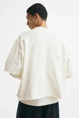 T-shirt Oversized Fit en coton avec motifs - Ivoire/86 — photo 3