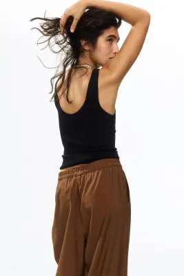 Pantalon barrel à cordon - Marron — photo 2