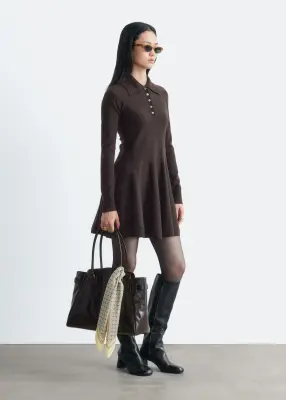 Robe-chemise en maille - Marron foncé — photo 5