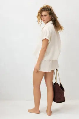 Short de plage en lin - Beige clair — photo 2