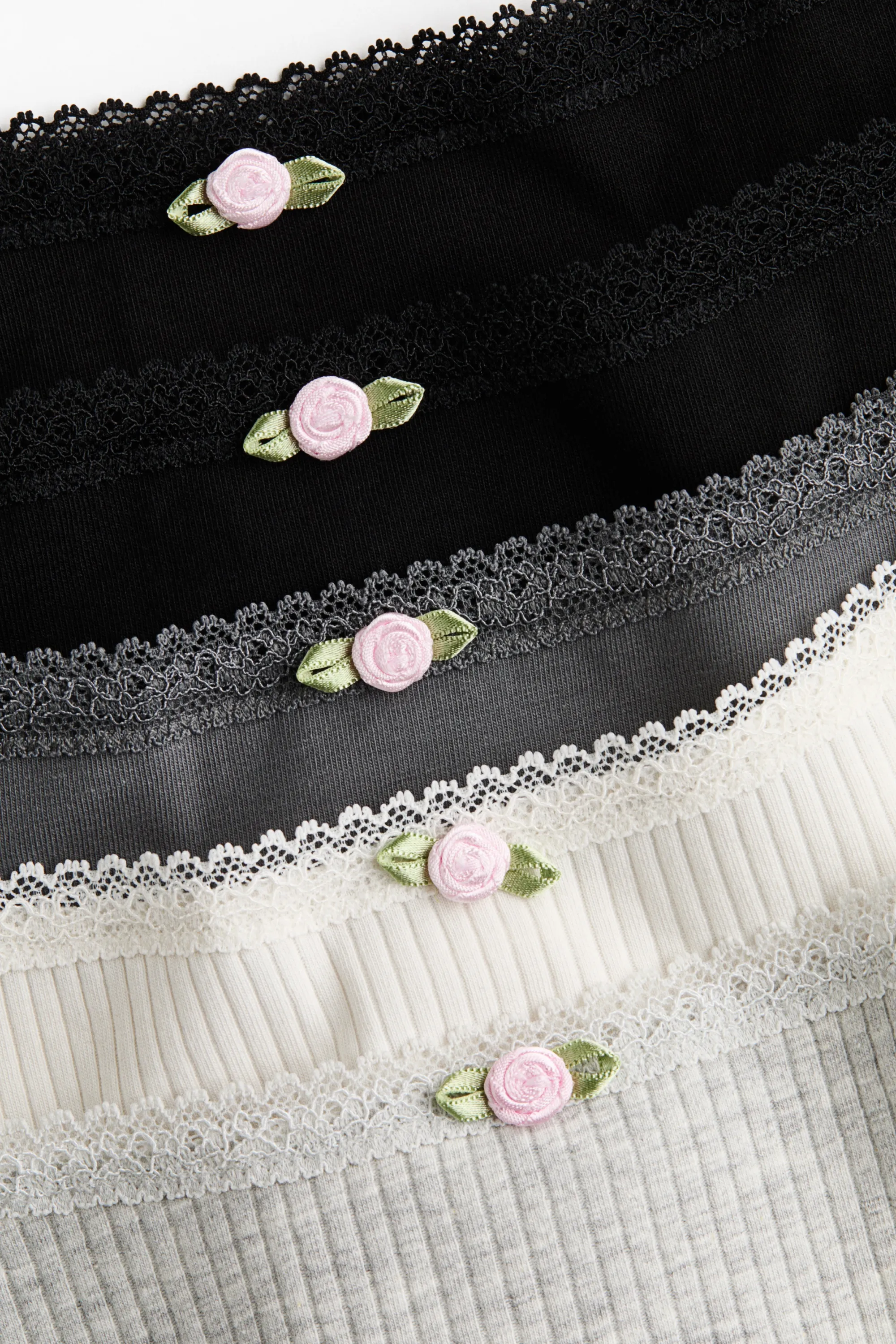 Lot de 5 culottes Thong en coton - Noir/gris/crème