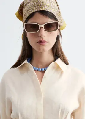 Chemise en lin plissée à la taille - Beige clair — photo 3