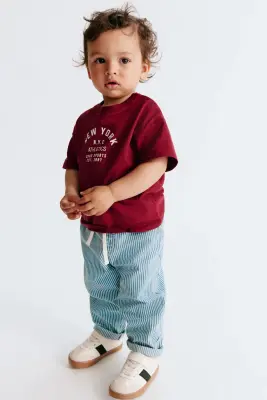 Pantalon en twill de coton - Bleu denim clair/rayé — photo 2