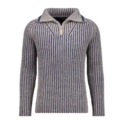 RAGMAN PULL rayé COL CHEMINE  GRANDE LONGUEUR Marine Beige — photo 1