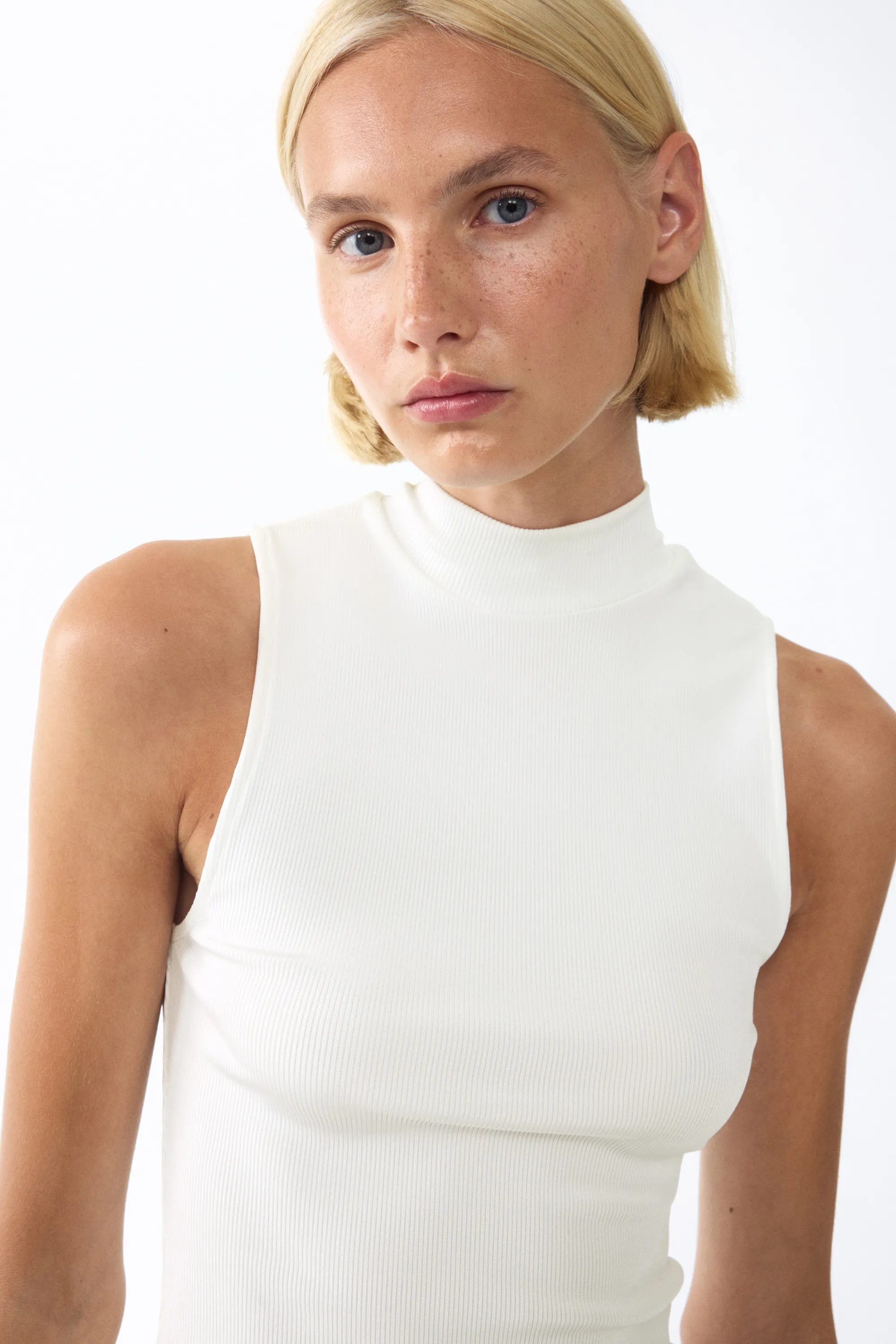 Top à col cheminée en viscose - Blanc
