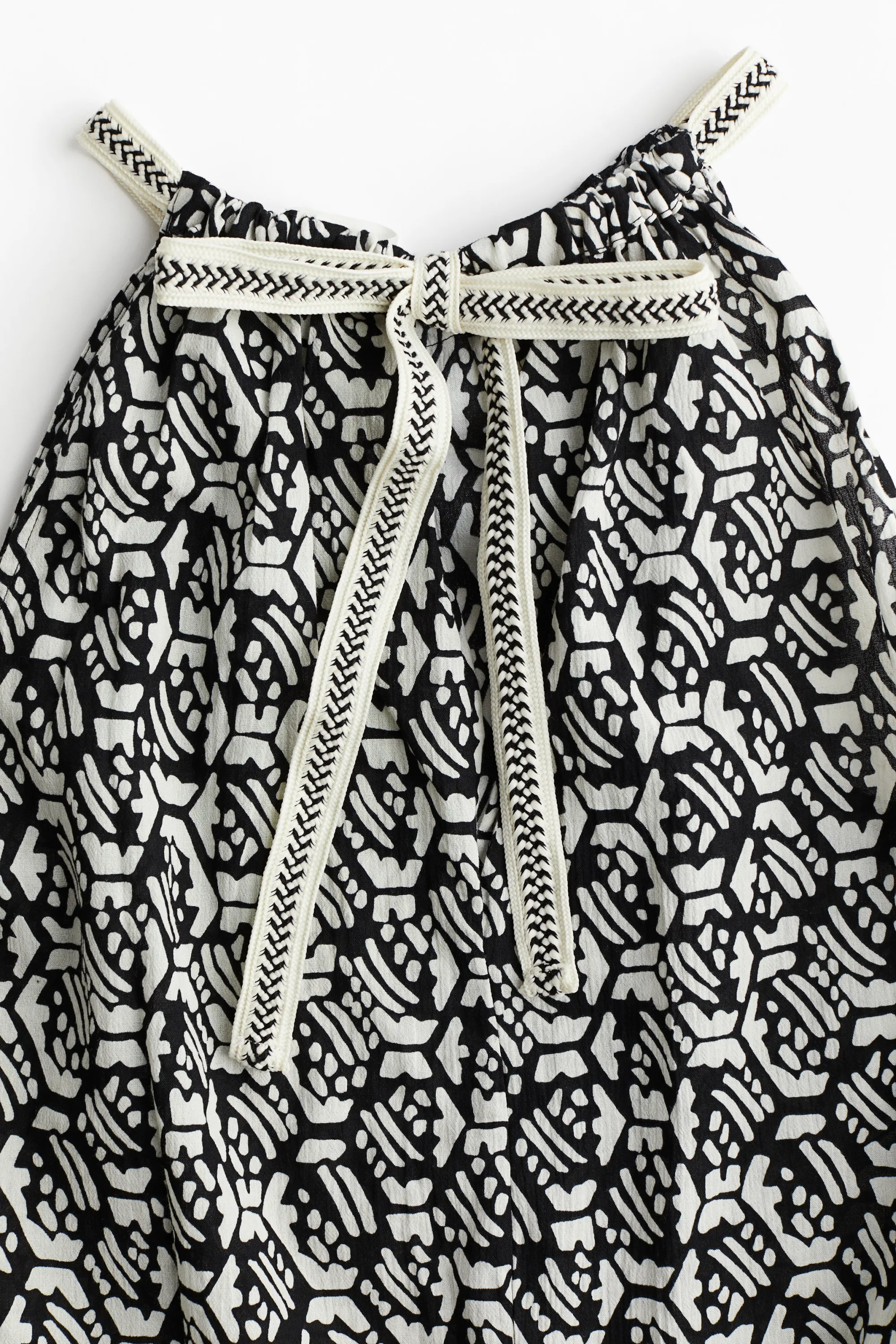 Robe en coton avec cordon de serrage - Noir/motif