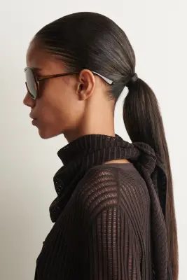 FOULARD TRIANGLE EN MAILLE POINTELLE - BRUN — photo 3