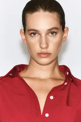CHEMISE HABILLÉE EN COTON PIMA - ROUGE — photo 3