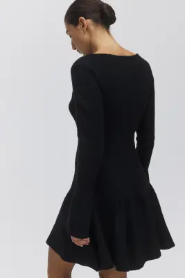 Robe volantée en maille côtelée - Noir — photo 2