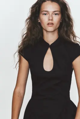 Robe en coton avec jupe évasée - Noir — photo 1