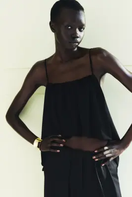Top asymétrique à bretelles fines - Noir — photo 1