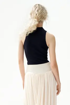 Rib-knit turtleneck top - Bleu marine — photo 3