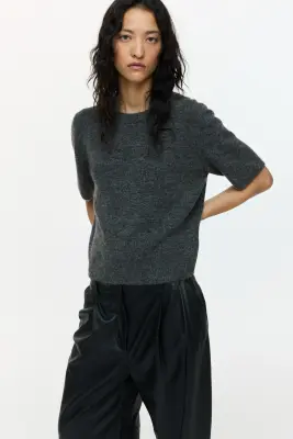 T-shirt en maille - Gris foncé chiné — photo 2
