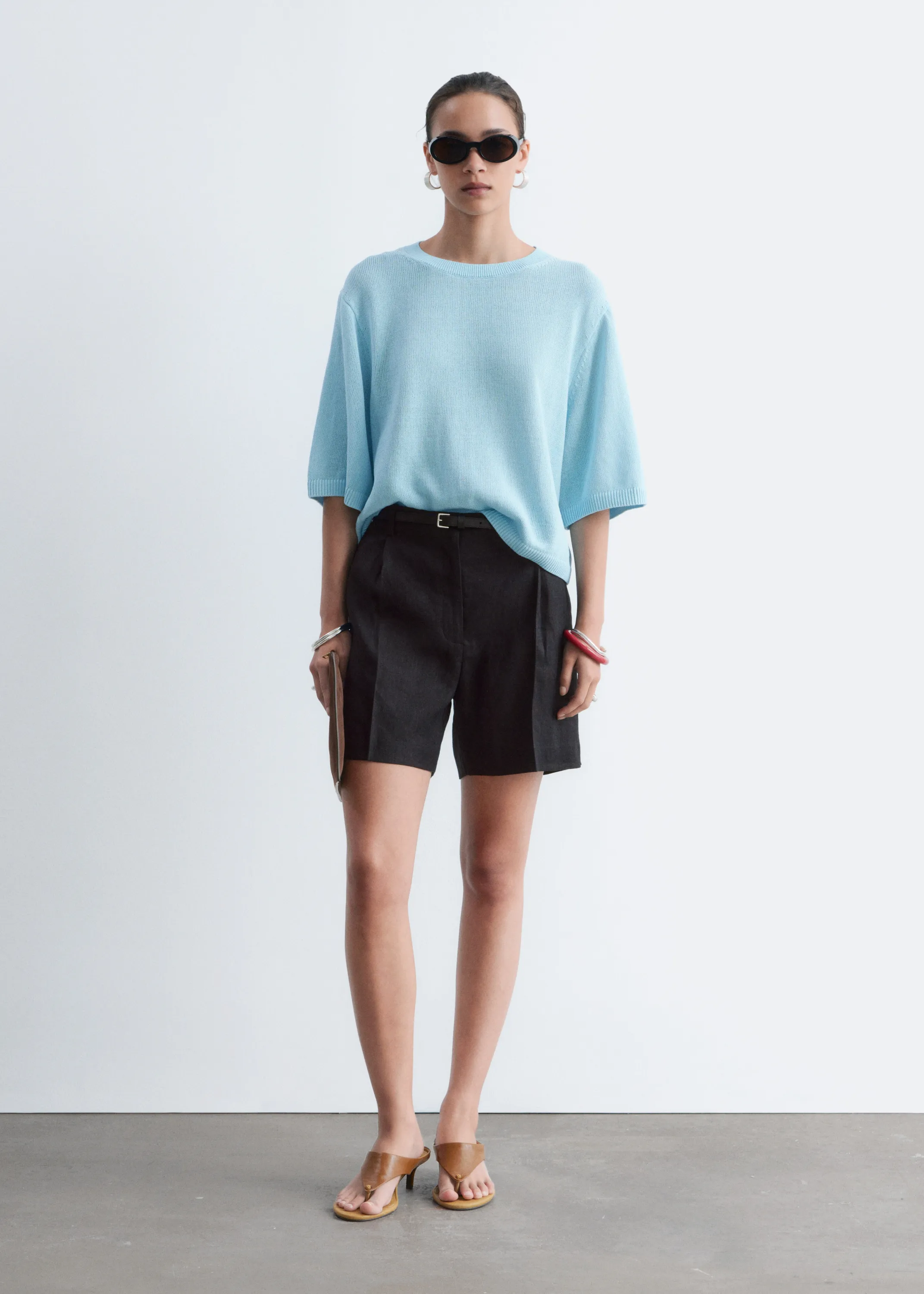 T-shirt en maille de coton - Turquoise clair