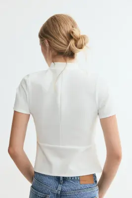 Top péplum à boutons - Ivoire — photo 3