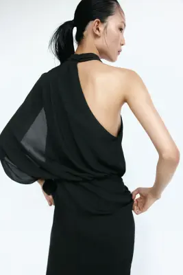Robe asymétrique à effet drapé - Noir — photo 3