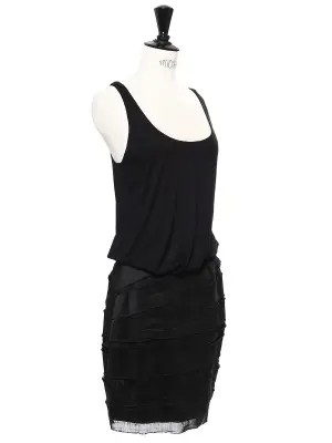 Robe en soie plissée et jersey de coton noir Prix boutique 1200€ Taille S — photo 5