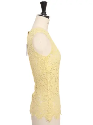 Top sans manche dentelle de calais jaune pastel Prix boutique 1450€ Taille XS — photo 4