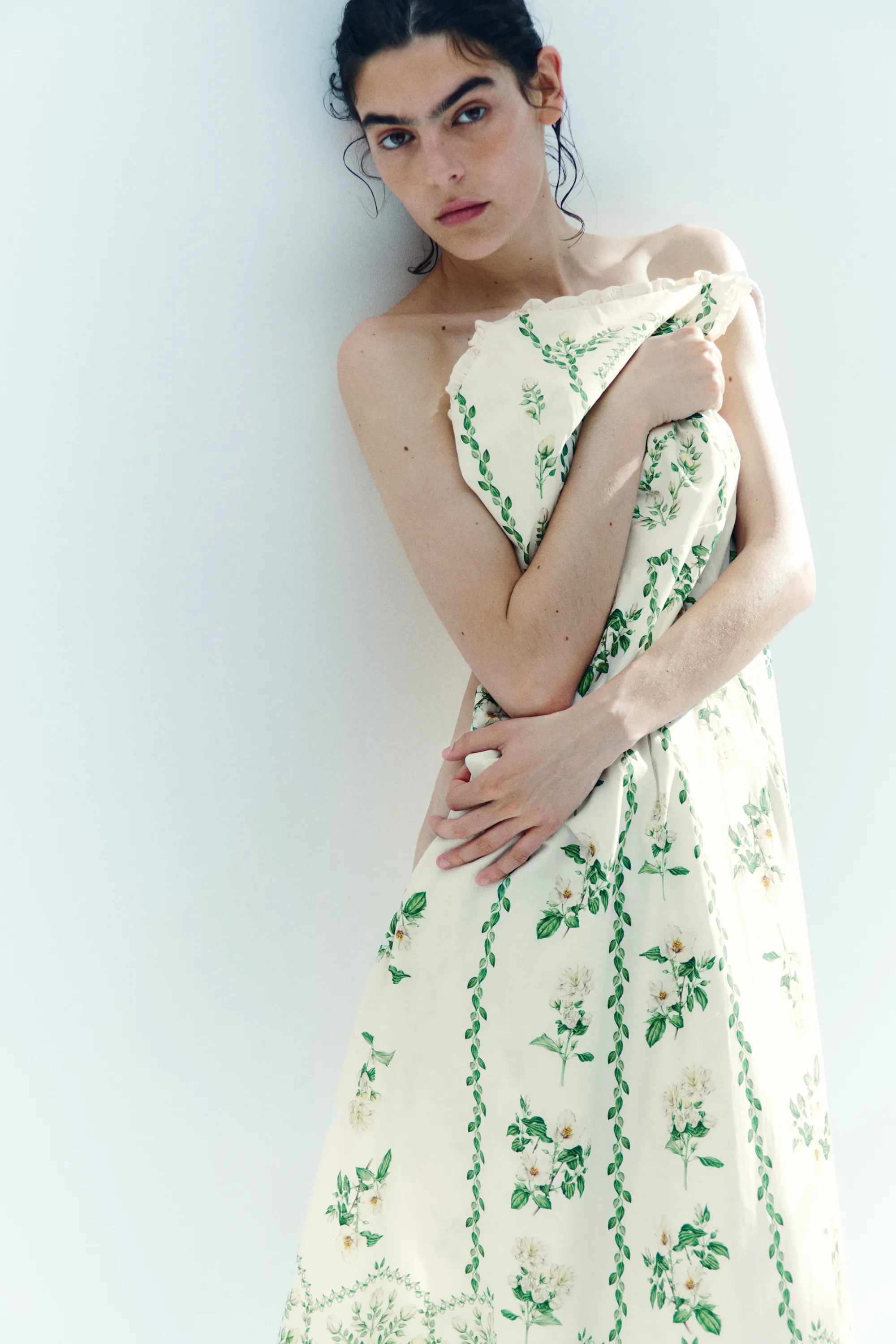 Robe en coton avec jupe évasée - Ivoire/fleuri