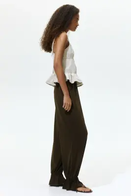 Pantalon ballon avec détails à nouer - Vert kaki foncé — photo 1