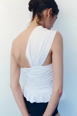 Top asymétrique avec détail torsadé - Blanc — photo 3