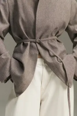 Blazer oversize avec ceinture - Gris chiné — photo 2