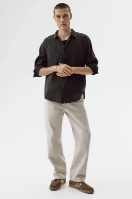 Chemise Regular Fit en mousseline de coton - Noir — photo 2