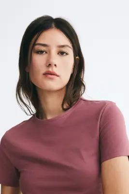 T-shirt ajusté en coton mélangé - Rose ancien foncé — photo 2