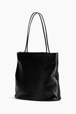 Sac porté épaule en cuir à la finition grattée - Noir — photo 3