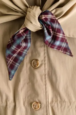Veste en twill avec foulard triangulaire - Beige clair — photo 5