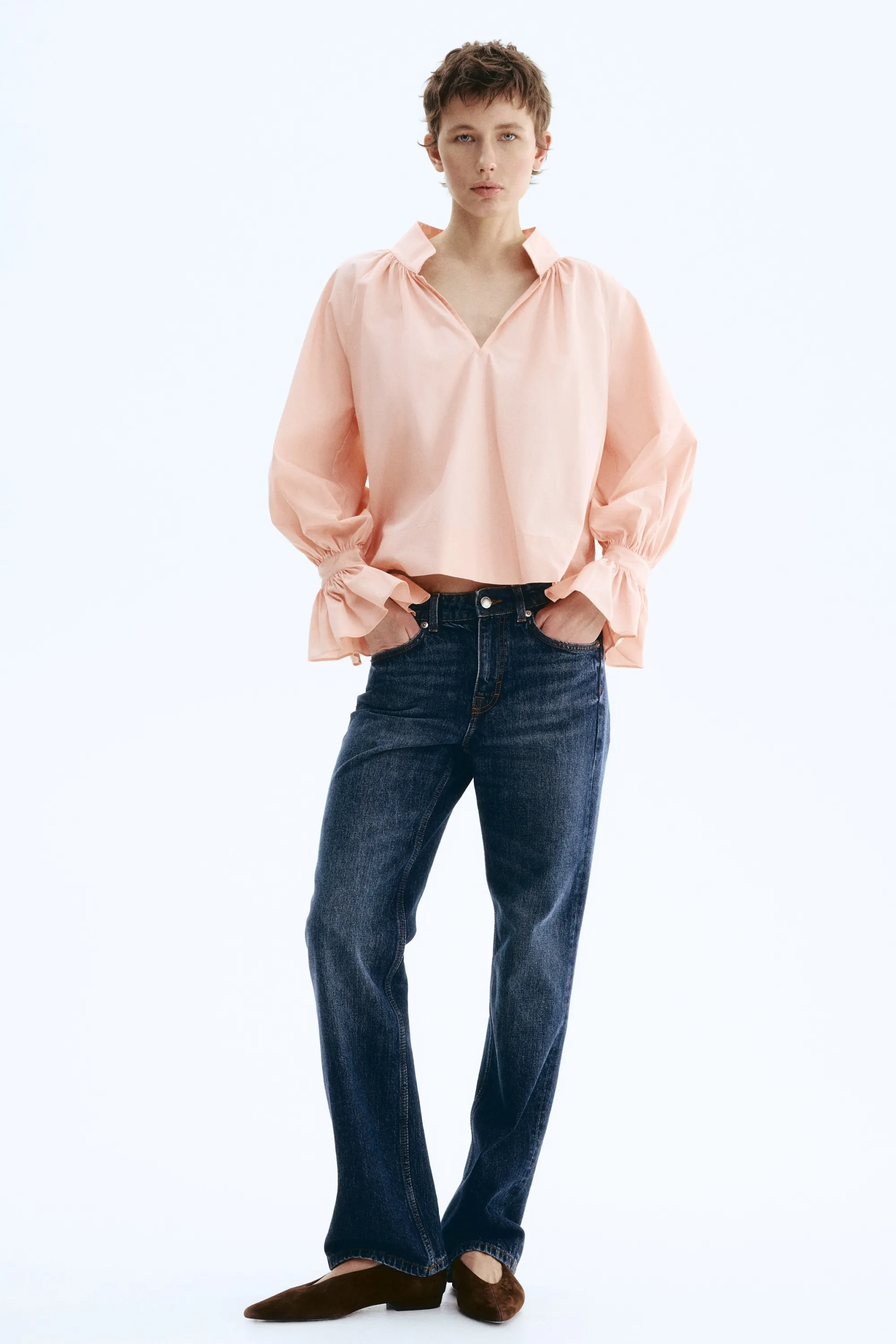 Blouse en popeline de coton - Rose poudré