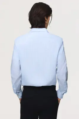 Chemise Slim Fit repassage facile - Bleu clair/rayé — photo 2