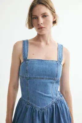 Robe avec jupe évasée - Bleu denim — photo 1