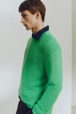 Pull Loose Fit en maille envers de laine mélangée - Vert vif — photo 4