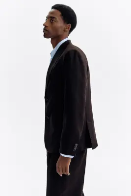 Veste Regular Fit en lin mélangé - Marron foncé — photo 4