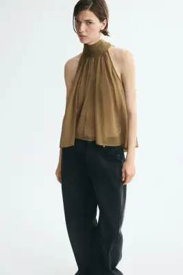 Top en mousseline avec détail à nouer - Vert kaki — photo 1