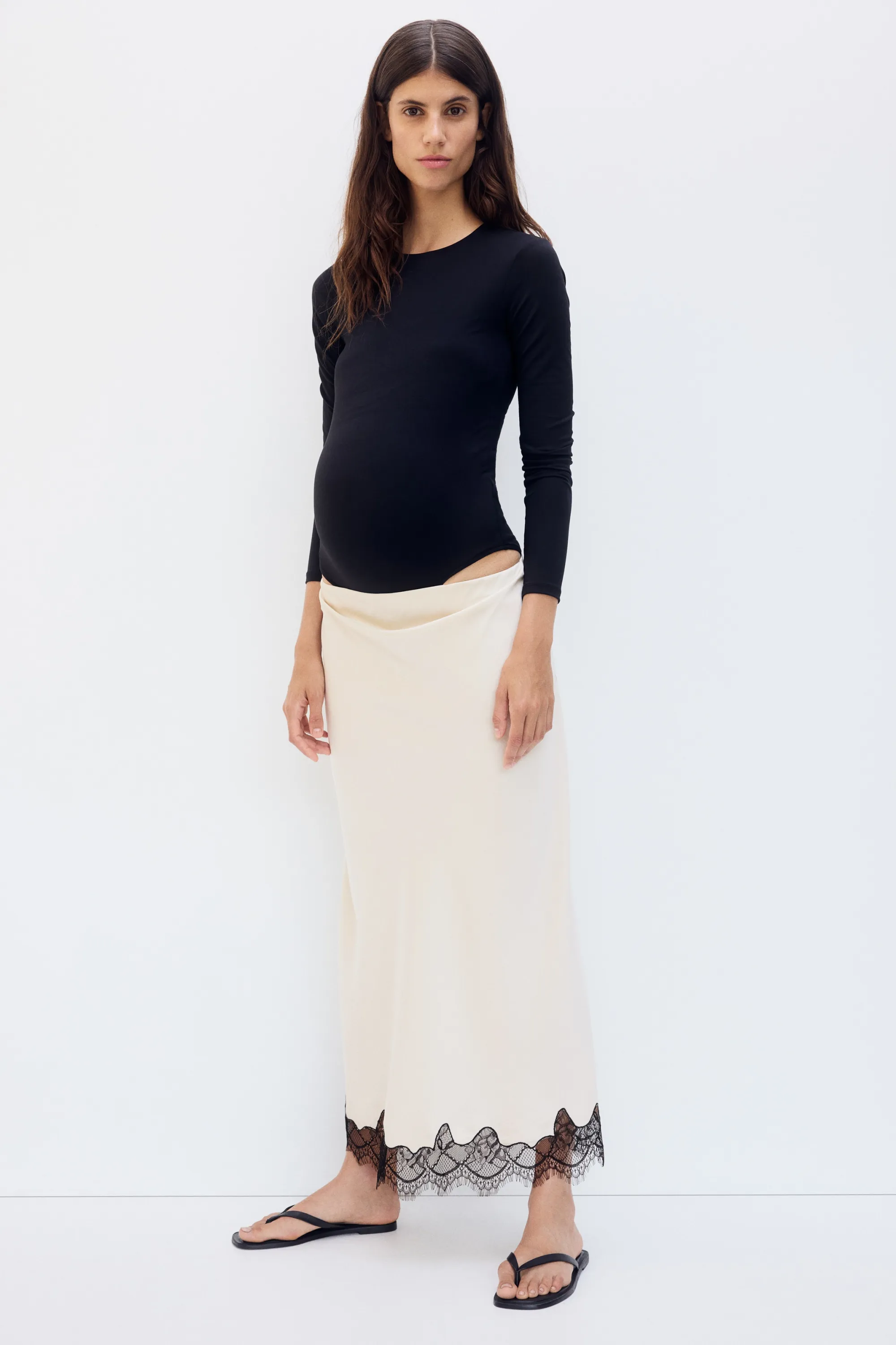 MAMA Slip skirt avec dentelle - Crème/noir