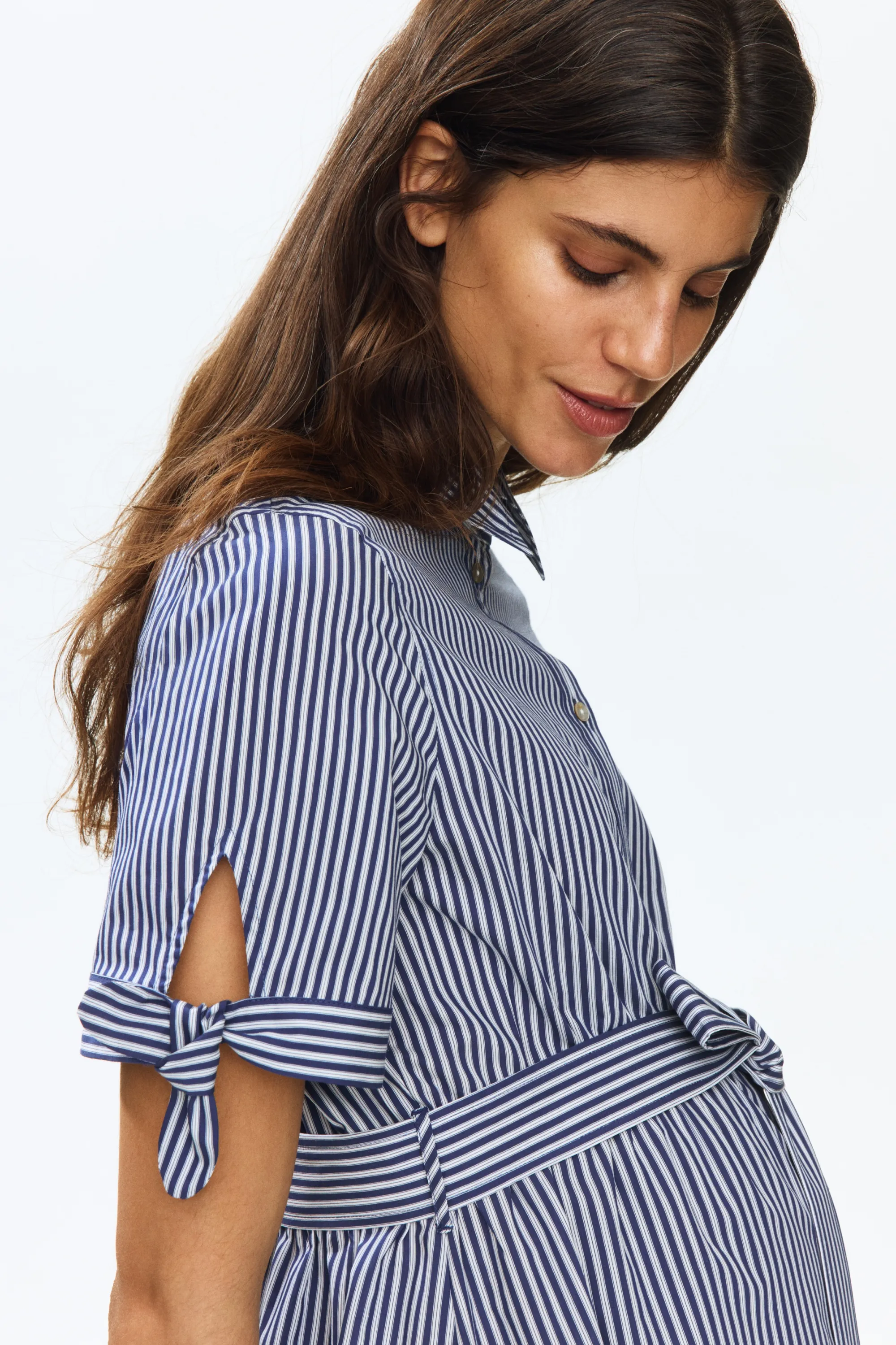 MAMA Robe chemise à manches courtes - Bleu foncé/rayé