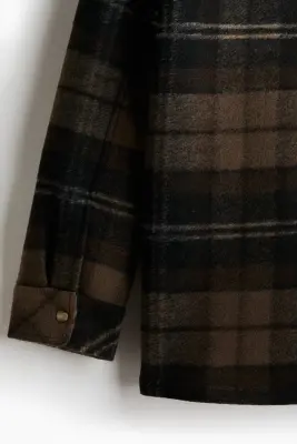 Veste-chemise doublée de tissu Teddy bear - Marron foncé/carreaux — photo 5