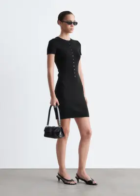 Robe en maille à patte de boutonnage - Noir — photo 3