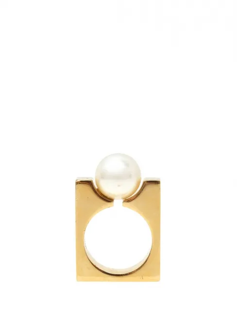Bague DARCEY carré en laiton doré et perle blanc ivoire Prix boutique 390€ Taille 56