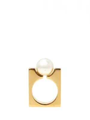 Bague DARCEY carré en laiton doré et perle blanc ivoire Prix boutique 390€ Taille 56 — photo 1