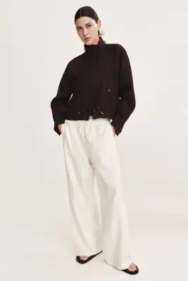 Veste oversize en lin mélangé - Marron foncé — photo 2