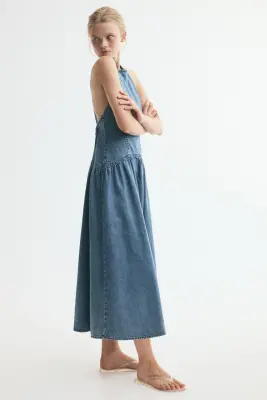 Robe en denim avec jupe évasée - Bleu denim — photo 3