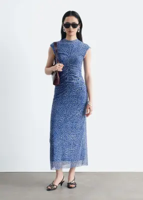 Robe froncée en jersey - Bleu/Imprimé léopard — photo 2