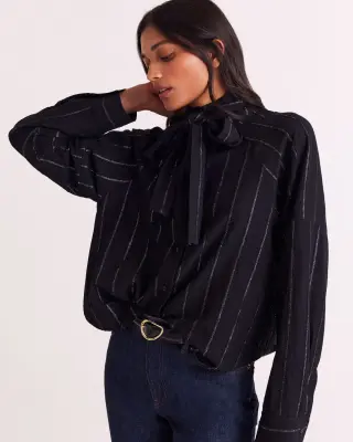Chemise Joyce rayures marine et argent — photo 5