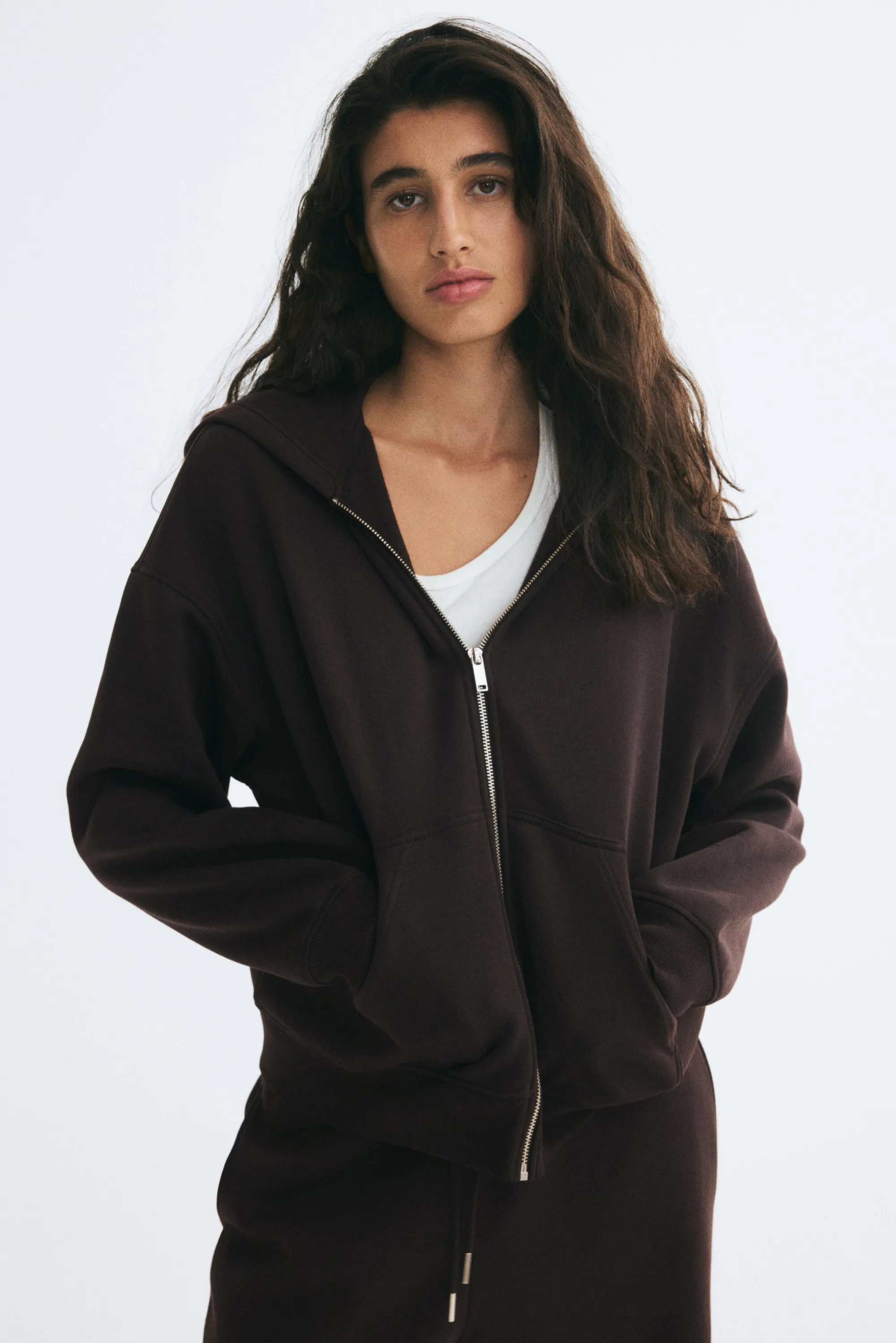 Veste à capuche zippée - Marron foncé