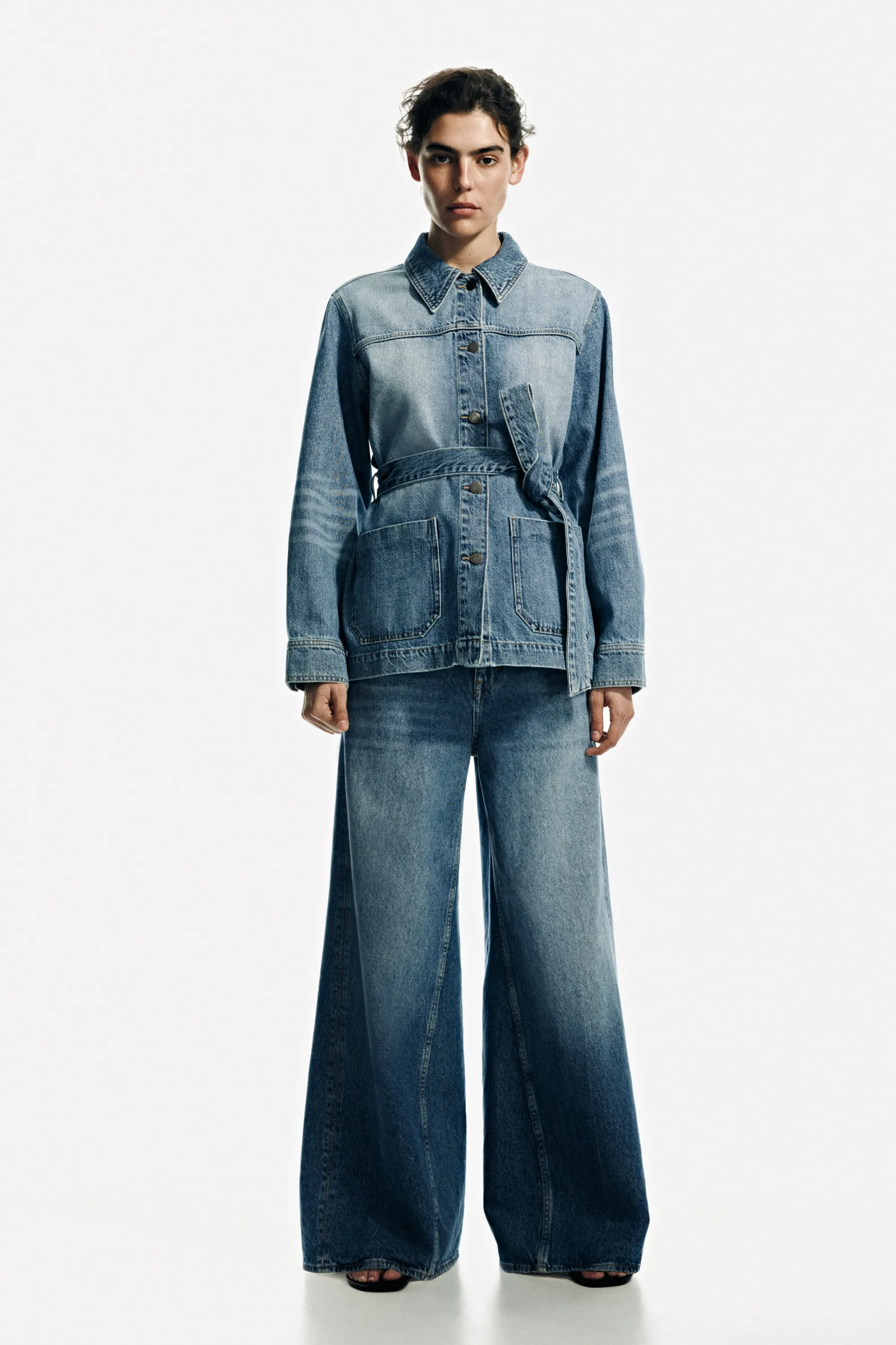 Tie-belt denim jacket - Bleu denim