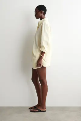 SHORT SUPERPOSÉ AJUSTABLE EN POPELINE DE COTON - JAUNE / RAYURES — photo 2